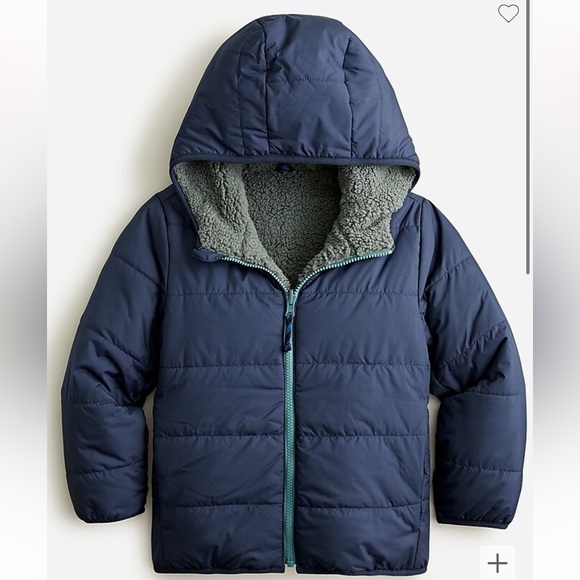 NWOT J. Crew boys reversible Sherpa puffer jacket with Primaloft. - Picture 1 of 10